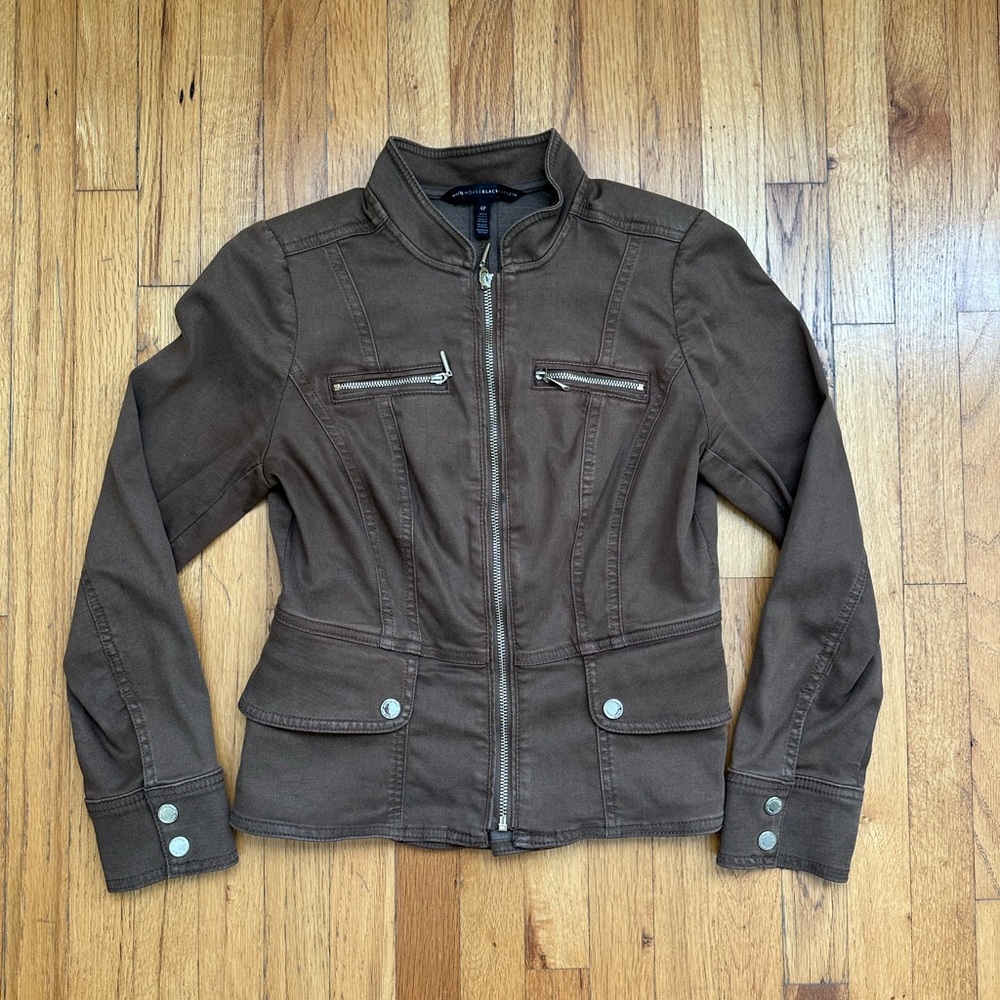 White House Black Market Brown Utility Peplum Jacket - Picture 1 of 5
